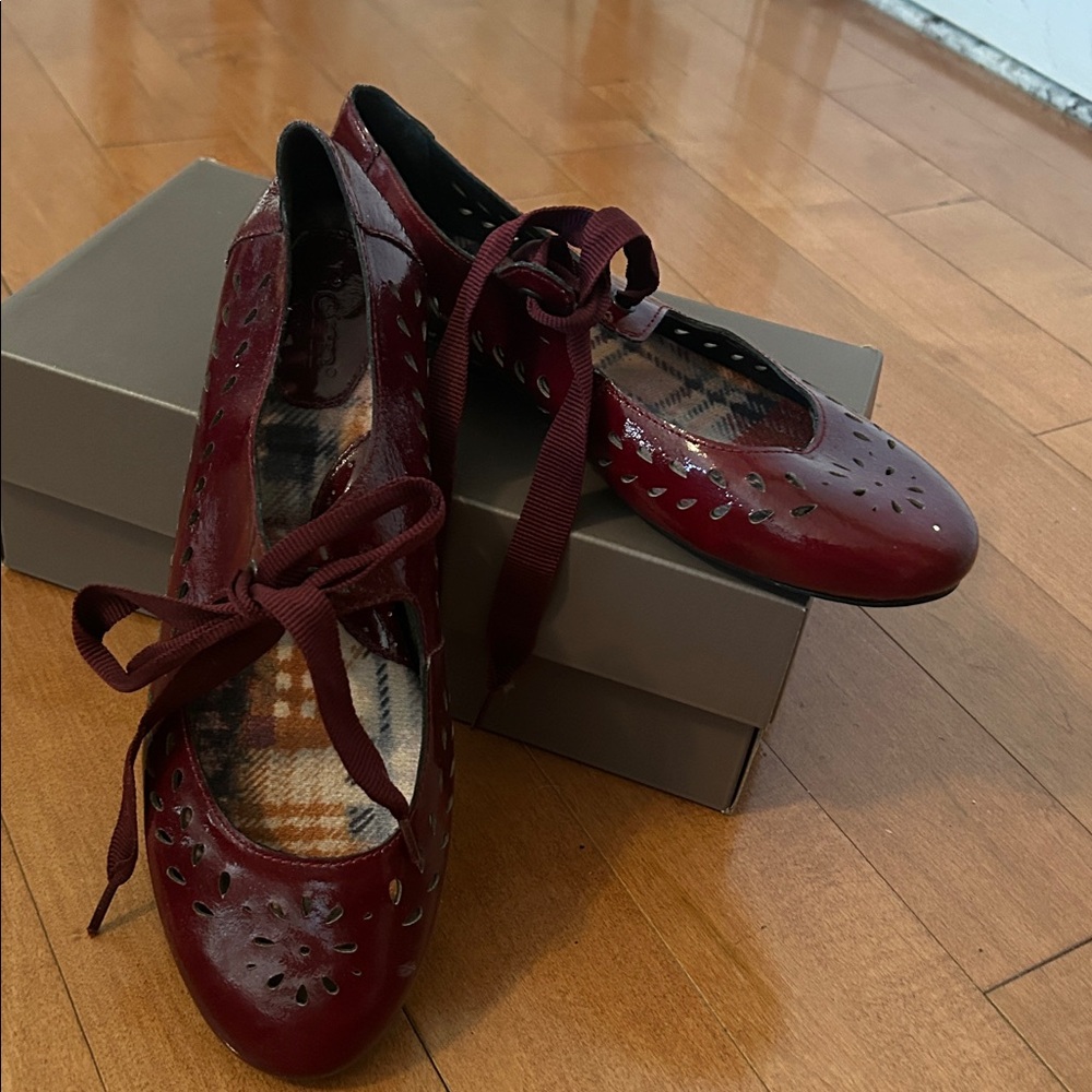 Born Burgundy Flats with Ribbon Detail